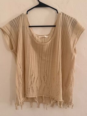 Zoa New York Cream Crochet Fringe Tank Top